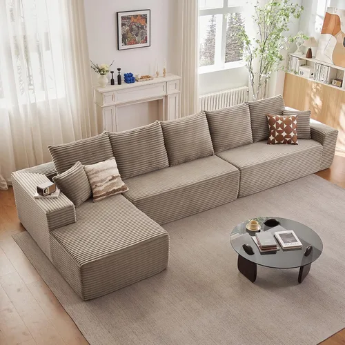 Vista 34 de Sofá modular de 96 pulgadas en forma de L, sofá modular de 3 asientos, sofá modular de pana de espuma viscoelástica sin hueso para sala de estar