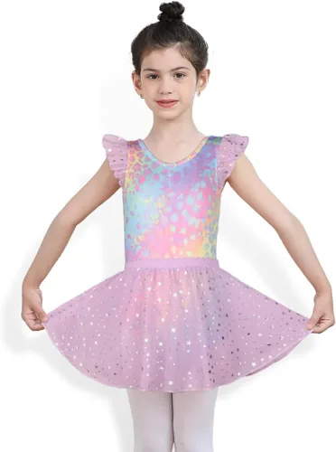 Vista 36 de iLover Vestido de leotardo clásico con tutú y mangas con volantes para niñas, para danza, gimnasia y ballet Negro