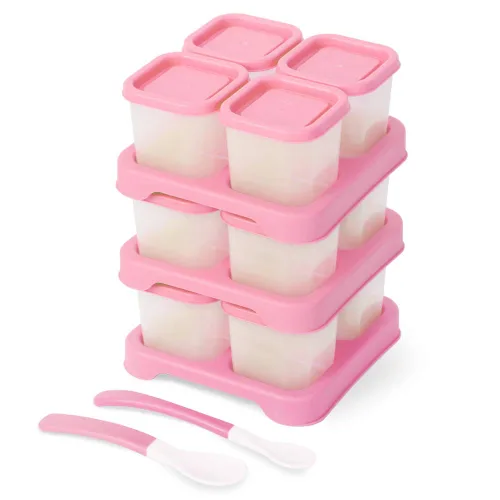 Vista 7 de Matyz Paquete de 12 recipientes de plástico para almacenamiento de alimentos con tapas herméticas para congelador (verde, 4 onzas cada uno)