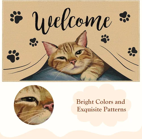 Vista 6 de Heyfibro Tapete de bienvenida para puerta de gato, tapete antideslizante de huella de mascota, decoración familiar, 29 x 17 pulgadas, tapete de goma