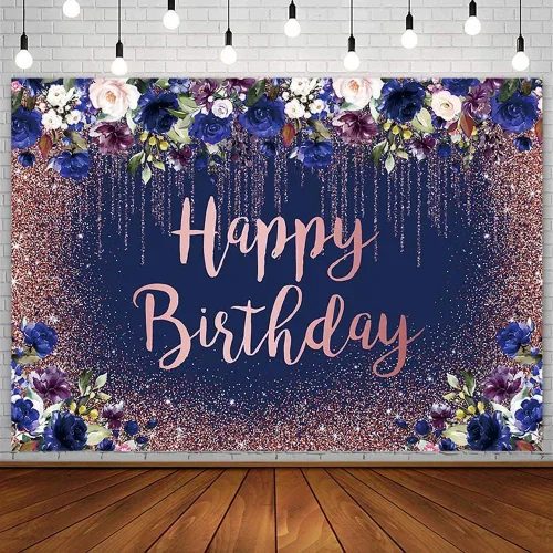 Vista 8 de Sendy Telón de fondo de feliz cumpleaños de 7 x 5 pies con purpurina dorada para decoración de fiesta de cumpleaños para niña y mujer, princesa, Rosa