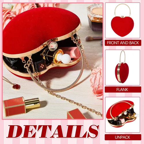 Vista 3 de Kigeli 3 piezas de bolso de noche con forma de corazón para el día de San Valentín, doble colgante, aretes de corazón, collar con colgante