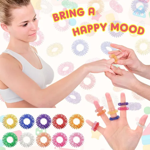 Vista 5 de Nuogo 500 anillos de acupresión para dedos sensoriales con pinchos, para aliviar el estrés, juguetes sensoriales para adolescentes y adultos, masaje
