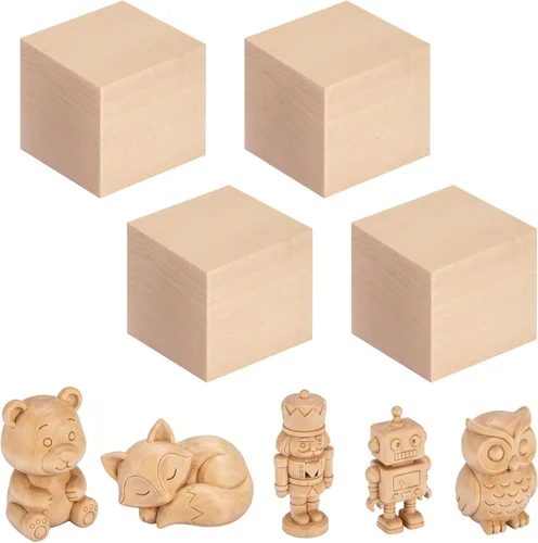Vista 10 de Bloques de tallado de tilo – Paquete de 2 bloques de madera de lubina de 4 x 4 x 2 pulgadas, kit de tallado de madera para principiantes, espacios