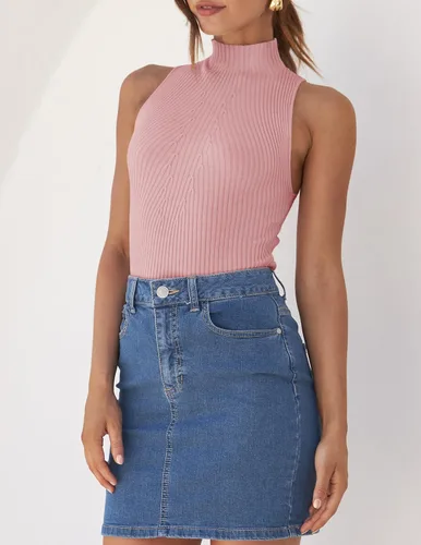 Vista 8 de ZESICA Camisetas sin mangas de verano para mujer, cuello de tortuga, de punto acanalado, ajustadas, básicas, casuales