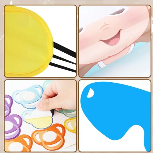 Vista 8 de Hxezoc Pin de juego para baby shower, con 72 calcomanías para chupete, póster grande de juegos de fiesta de bebé para niños, baby shower