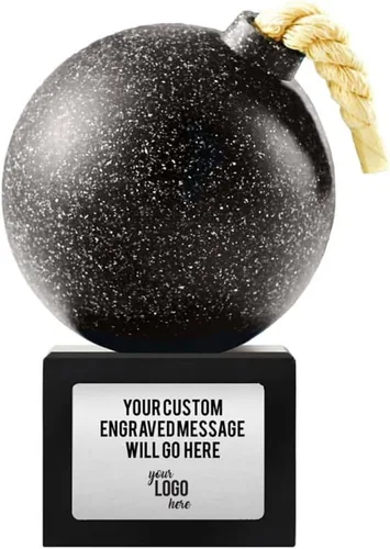Vista 6 de Baudville Custom Engraved The Bomb Trophy Award - Carved Black Stone on Black Resin Base - Comes with Elegant Black Gift Box with nameplate Attached