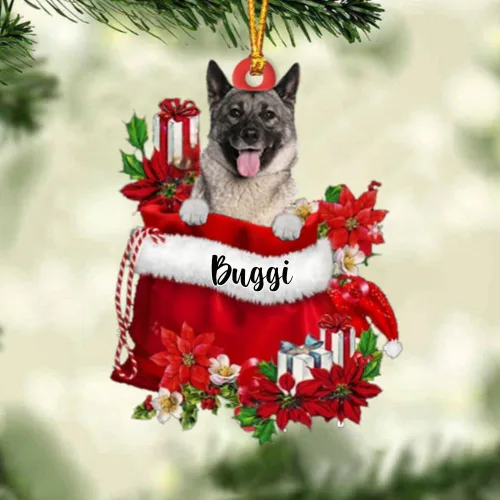 Vista 45 de Perro Akita Inu personalizado en bolsa de regalo, adorno de Navidad, nombre personalizado, regalo para amantes de los perros, familia, Navidad