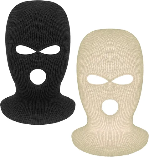 Vista 13 de 2 piezas de 3 agujeros de cara completa máscara de esquí máscara de invierno pasamontañas gorra cubierta de la cara cubierta de la cara cubierta