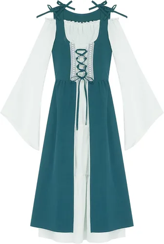 Vista 4 de Alvivi Vestido largo gótico renacentista medieval de princesa para niñas, disfraz de fiesta de Halloween