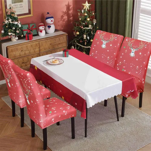 Vista 2 de OTOSTAR Fundas para sillas de Navidad, paquete de 4 fundas elásticas y suaves de elastano extraíble para cocina, comedor, hotel, ceremonia