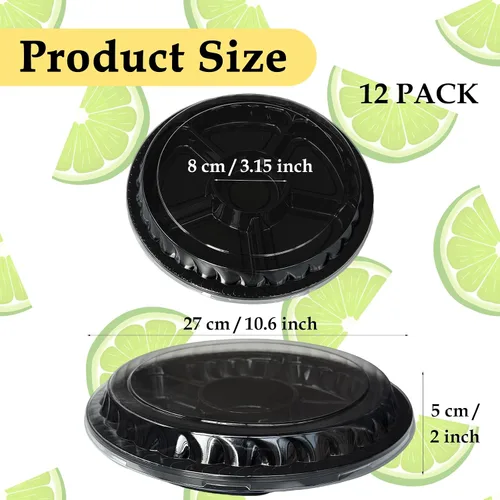 Vista 2 de Paquete de 12 bandejas de plástico para aperitivos con tapa, bandeja desechable transparente dividida para servir, 6 recipientes de almacenamiento