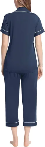 Vista 6 de Joyaria Conjunto de pijama capri para mujer, pijama de viscosa de bambú, pijama de manga corta con botones