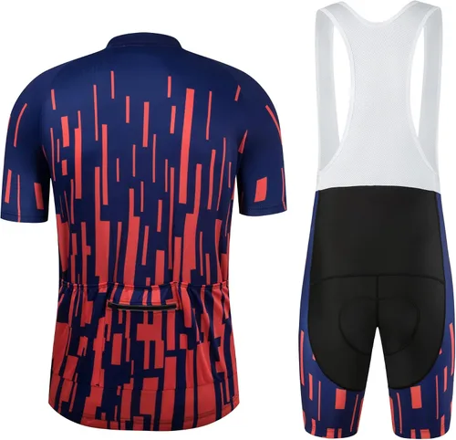 Vista 2 de CR - Conjunto de camiseta de ciclismo para hombre, con cremallera, bolsillo con cremallera, manga corta, kits de ciclismo, pantalones cortos