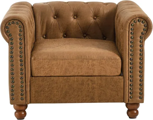 Vista 4 de Air - Silla Chesterfield de cuero, sofá individual copetudo para sala de estar, sillón decorativo con ribete de cabeza de clavo