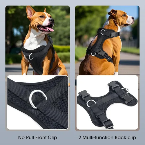 Vista 3 de Wisedog Arnés para perro de tamaño mediano, chaleco para mascotas con clip frontal, arnés ajustable para cachorro con 3 hebillas de liberación