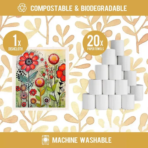 Vista 3 de Juego de 6 paños de cocina de flores primaverales, de secado rápido, absorbentes