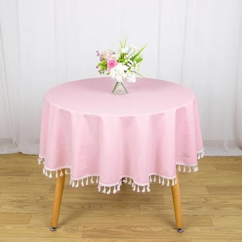 Vista 7 de ShinyBeauty Mantel Redondo Rosa Bebé de 55 Pulgadas Mantel Gingham Rosa a Cuadros Mantel de Mesa de Algodón para Mesa Redonda Mantel a Cuadros Rosa