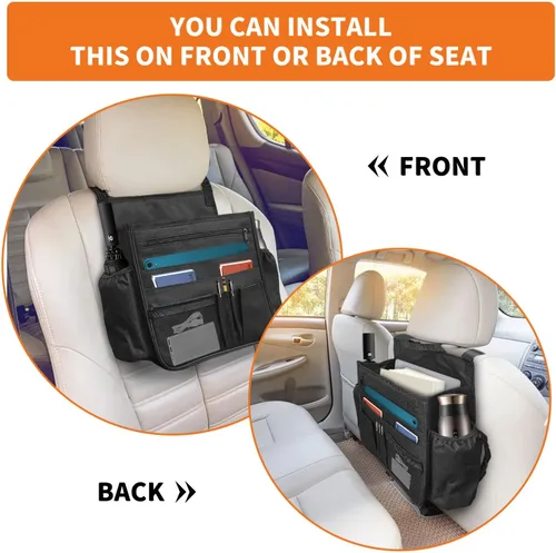 Vista 5 de Boczif Organizador de asiento trasero de automóvil, bolsa de almacenamiento colgante para asiento de pasajero, organizador de asiento delantero