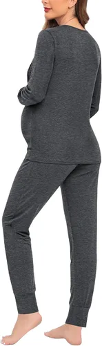 Vista 6 de SWOMOG Conjunto de bata de maternidad para mujer, pijama de lactancia para lactancia materna