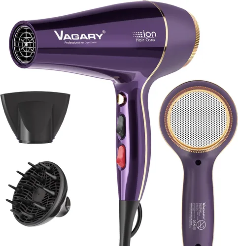 Vista 8 de VAGARY - Secador de pelo profesional de salón de 2200 W con boquillas concentradoras difusoras, secador iónico negativo, secadores de pelo de bajo
