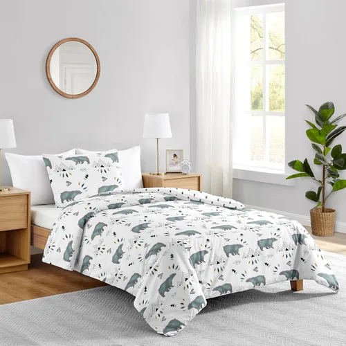 Vista 2 de Sweet Jojo Designs Juego de edredón individual de 2 piezas (montaña oso) para niños, ropa de cama para niños, ropa de cama en una bolsa con manta
