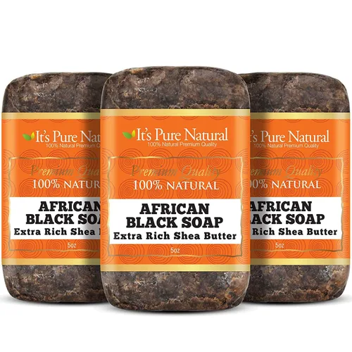 Vista 9 de It's Pure Natural Barras de jabón africanas negras con solución para el acné (paquete de 3) jabón orgánico crudo para cara y cuerpo, tratamiento