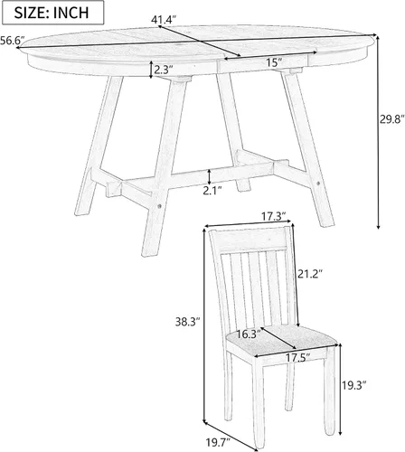 Vista 3 de Juego de mesa de comedor de madera de 5 piezas, mesa de comedor redonda extensible con 4 sillas de comedor, juego de mesa de cocina