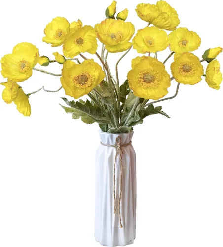 Vista 8 de Flores artificiales, 5 unidades, flores de amapolas, flores artificiales de seda para el hogar, oficina, boda, decoración al aire libre (negro)
