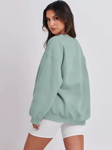 Vista 4 de ANRABESS Sudadera de gran tamaño para mujer, de forro polar, manga larga, cuello redondo, informal, para otoño 2023, ropa de moda
