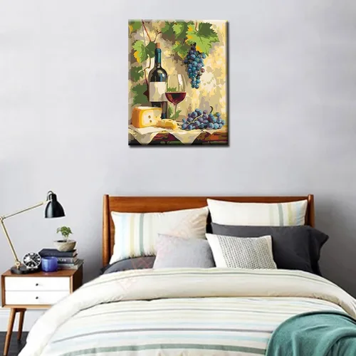 Vista 3 de Pintura por números para adultos principiantes, uva y vino, pintura al óleo sobre lienzo, 16 x 20 pulgadas, pigmento acrílico, acuarela, kits