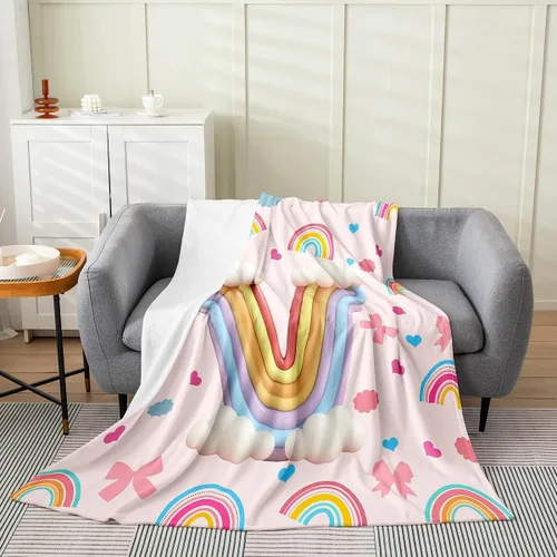Vista 17 de Erosebridal Rainbow English Alphabet Fleece Throw Blanket 40"x50" - Ultra-Soft for Couch Sofa Bed,Cartoon Letters Flannel Blanket,Love Hearts Fuzzy