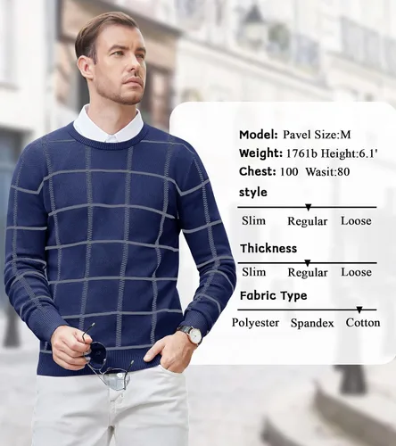 Vista 34 de MAGNIVIT Suéteres de punto de diseño básico para hombre, de algodón, suave, cuello redondo, para otoño e invierno