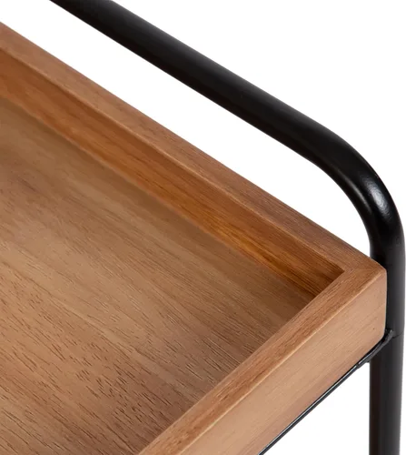 Vista 6 de Kate and Laurel Nicco - Mesa auxiliar moderna de transición de 2 niveles; 16 x 13 x 26; madera natural y negro; mesa auxiliar rectangular escalonada