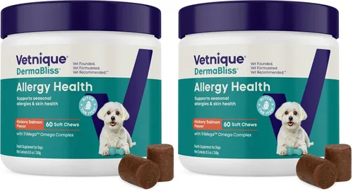 Vista 11 de Vetnique Dermabliss - Masticables para alergias para perros con fuerza avanzada para aliviar la picazón y la piel, suplemento antipicazón