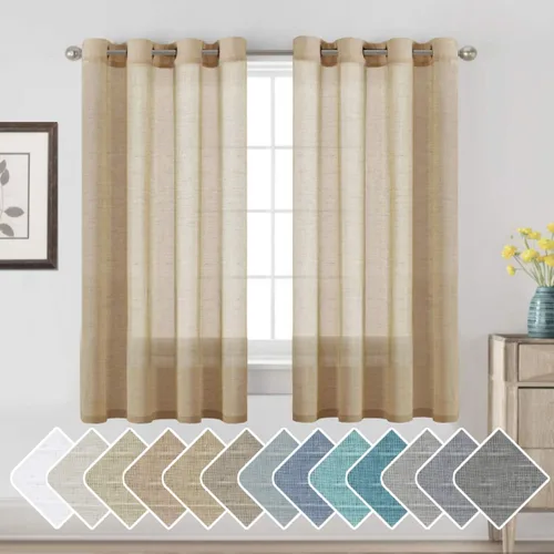 Vista 12 de H.VERSAILTEX Cortinas de lino de mezcla natural para sala de estar/cortinas de lino semitransparentes reductoras de luz de 54 pulgadas de largo