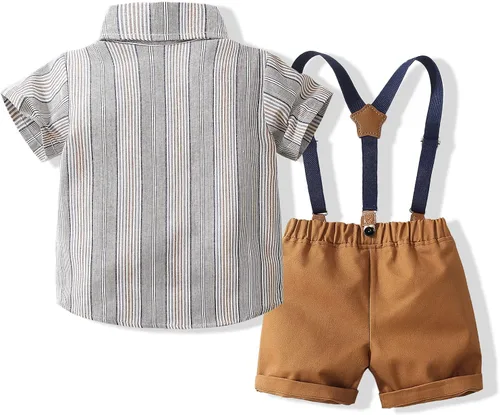 Vista 2 de Kimocat Ropa de bebé estilo traje de caballero camisa de manga corta + corbatín + tirantes cortos