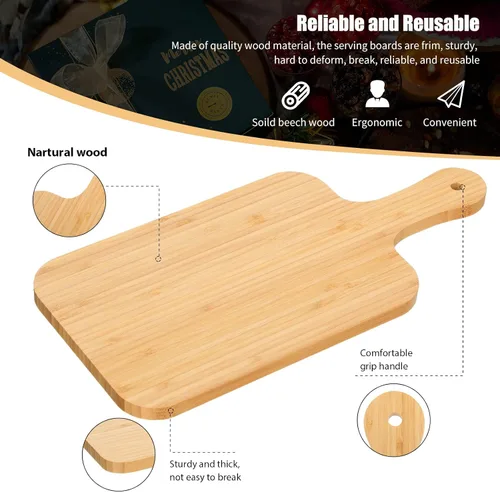 Vista 3 de Didaey Juego de 6 tablas de cortar de bambú, tabla de cortar de madera lisa con asa, tablas de charcutería de cocina a granel, bandeja de servicio
