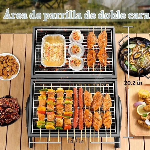 Vista 2 de Parrilla de carbón portátil: parrilla de barbacoa de doble cara