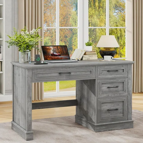 Vista 10 de Vabches Farmhouse 47" Executive Desk with Charging Station, Unique White Blanco único
