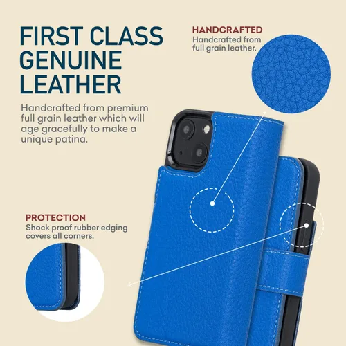 Vista 5 de Bayelon Funda para iPhone 13, funda de cuero de grano completo, [2 en 1] Cartera magnética desmontable para teléfono, funda abatible con ranuras