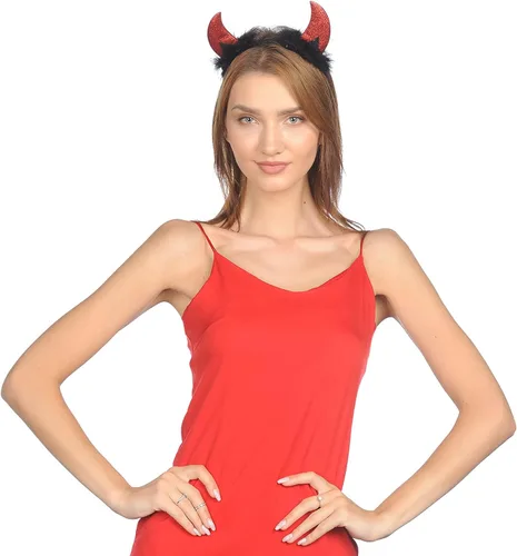 Vista 2 de Funcredible Devil Horns Headband Glitter Devil Ears Headband Devil Costume Accessory Halloween Accessories