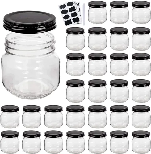 Vista 10 de QAPPDA Tarros de vidrio de 6 onzas con tapas, pequeños tarros de boca ancha, mini tarros de conservas con tapas negras, tarros de almacenamiento
