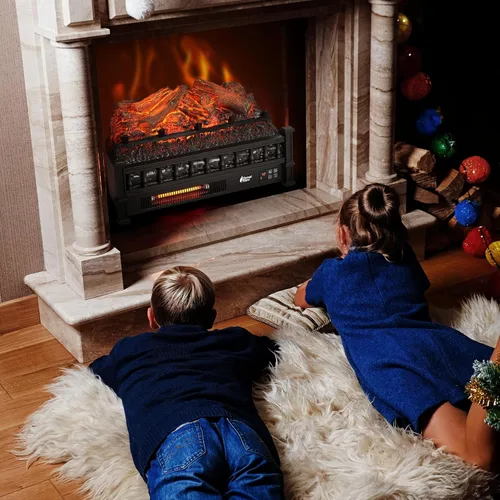 Vista 7 de TURBRO Eternal Flame - Troncos eléctricos infrarrojos para chimenea, 23 pulgadas de cuarzo infrarrojo, calentador de leña con control remoto, cama