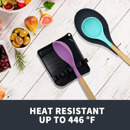 Vista 5 de Paquete de 2 cucharas para múltiples utensilios con almohadilla de goteo, antideslizante, resistente al calor, soporte para cuchara de cocina