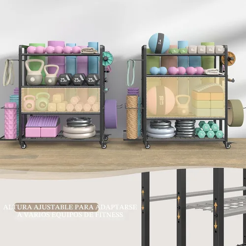 Vista 2 de 4-Tier Weight Rack for Home Gym with Wheels and Hooks