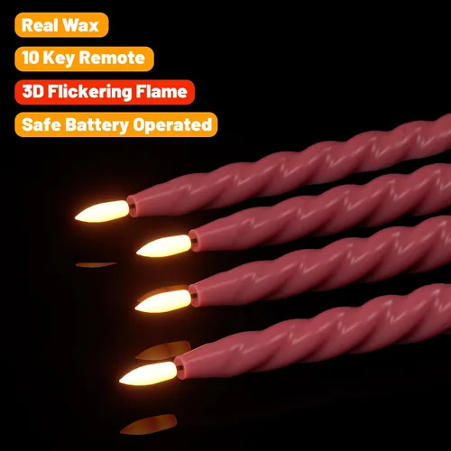 Vista 3 de Wondise Velas Cónicas Sin Llama con Control Remoto Temporizador, Candelabros Rojos Cerosos Reales a Batería Velas LED de Mecha 3D para Decoración