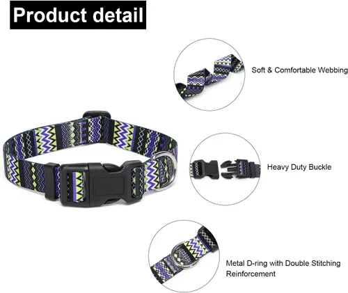 Vista 3 de Collar de perro ajustable con patrones, collar de mascota de nailon suave ultra cómodo y transpirable para perros pequeños, medianos y grandes
