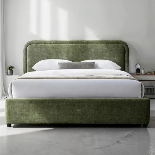 Vista 20 de Chloe - Cama de plataforma tapizada No requiere somier (borde negro, marco de cama queen)