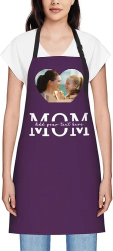 Vista 11 de Delantales personalizados para mujer, diseño de delantal de chef ajustable con nombre, textos, fotos, flores, regalos para el día de la madre